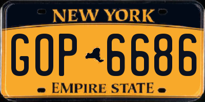 NY license plate GOP6686