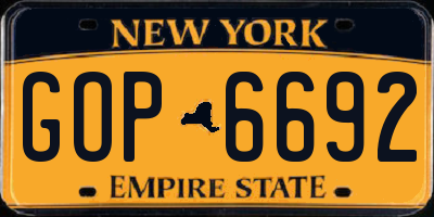 NY license plate GOP6692