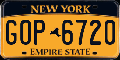 NY license plate GOP6720
