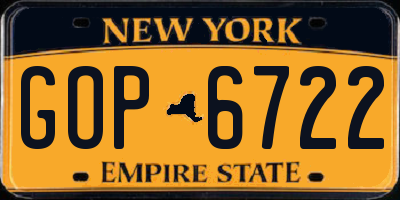 NY license plate GOP6722