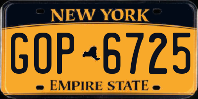 NY license plate GOP6725