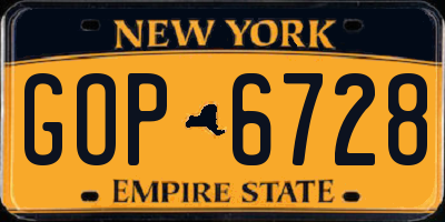 NY license plate GOP6728