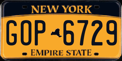 NY license plate GOP6729
