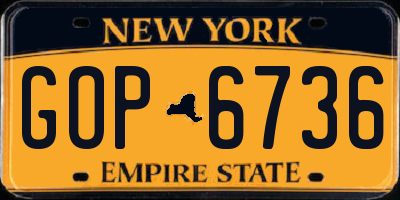 NY license plate GOP6736