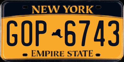 NY license plate GOP6743