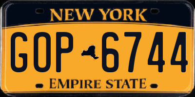 NY license plate GOP6744