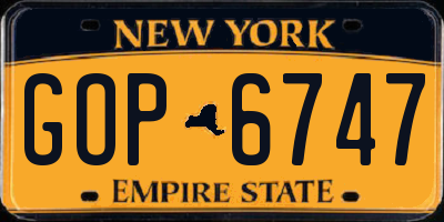 NY license plate GOP6747