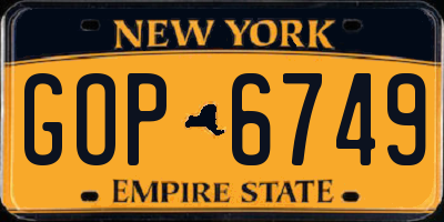 NY license plate GOP6749