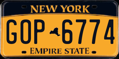 NY license plate GOP6774