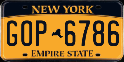 NY license plate GOP6786