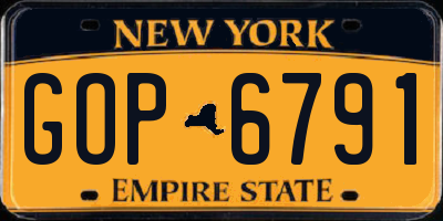 NY license plate GOP6791