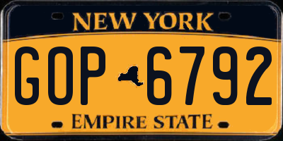 NY license plate GOP6792