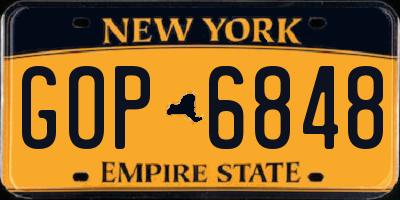 NY license plate GOP6848