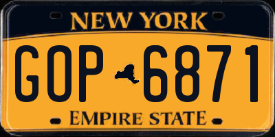 NY license plate GOP6871