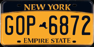 NY license plate GOP6872