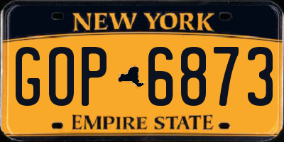 NY license plate GOP6873