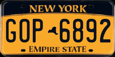 NY license plate GOP6892