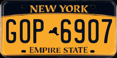 NY license plate GOP6907