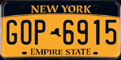 NY license plate GOP6915