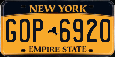 NY license plate GOP6920