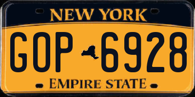 NY license plate GOP6928