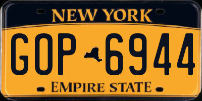 NY license plate GOP6944