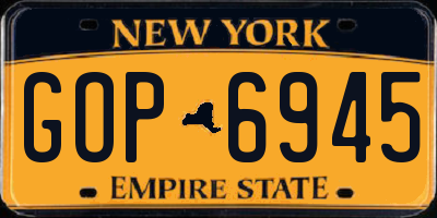NY license plate GOP6945