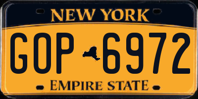 NY license plate GOP6972