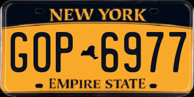 NY license plate GOP6977