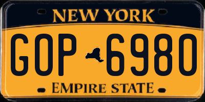 NY license plate GOP6980