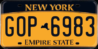 NY license plate GOP6983