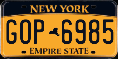 NY license plate GOP6985