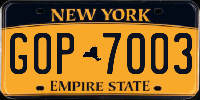 NY license plate GOP7003