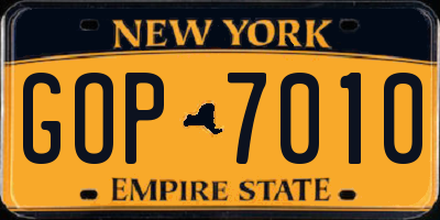 NY license plate GOP7010