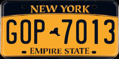 NY license plate GOP7013