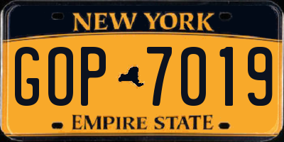 NY license plate GOP7019