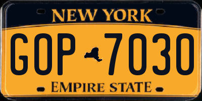 NY license plate GOP7030