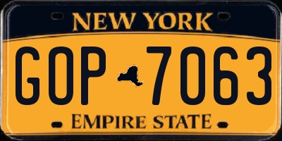 NY license plate GOP7063