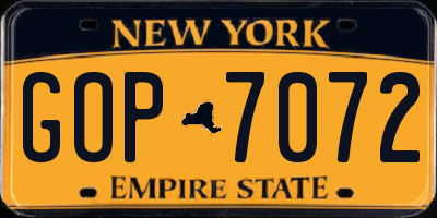 NY license plate GOP7072