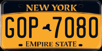NY license plate GOP7080