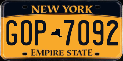 NY license plate GOP7092
