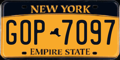 NY license plate GOP7097