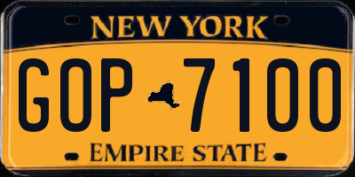 NY license plate GOP7100