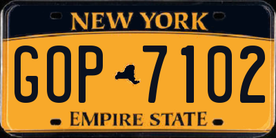 NY license plate GOP7102