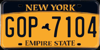 NY license plate GOP7104