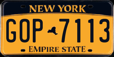 NY license plate GOP7113