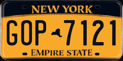 NY license plate GOP7121