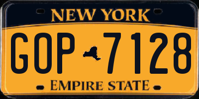 NY license plate GOP7128