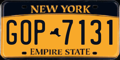 NY license plate GOP7131