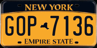 NY license plate GOP7136